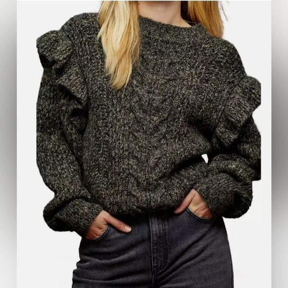 Topshop Ruffled Cable Knit Sweater, Size XS - Picture 1 of 6
